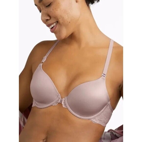 Maidenform Front Close Bra Size 40D Gray Lace Racerback Underwire - Picture 1 of 9